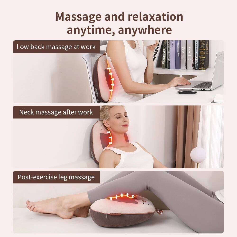 Back Neck Electric Waist Massager Heated Vibration Lumbar Muscle Relaxation Pain Relief Massage Throw Pillow