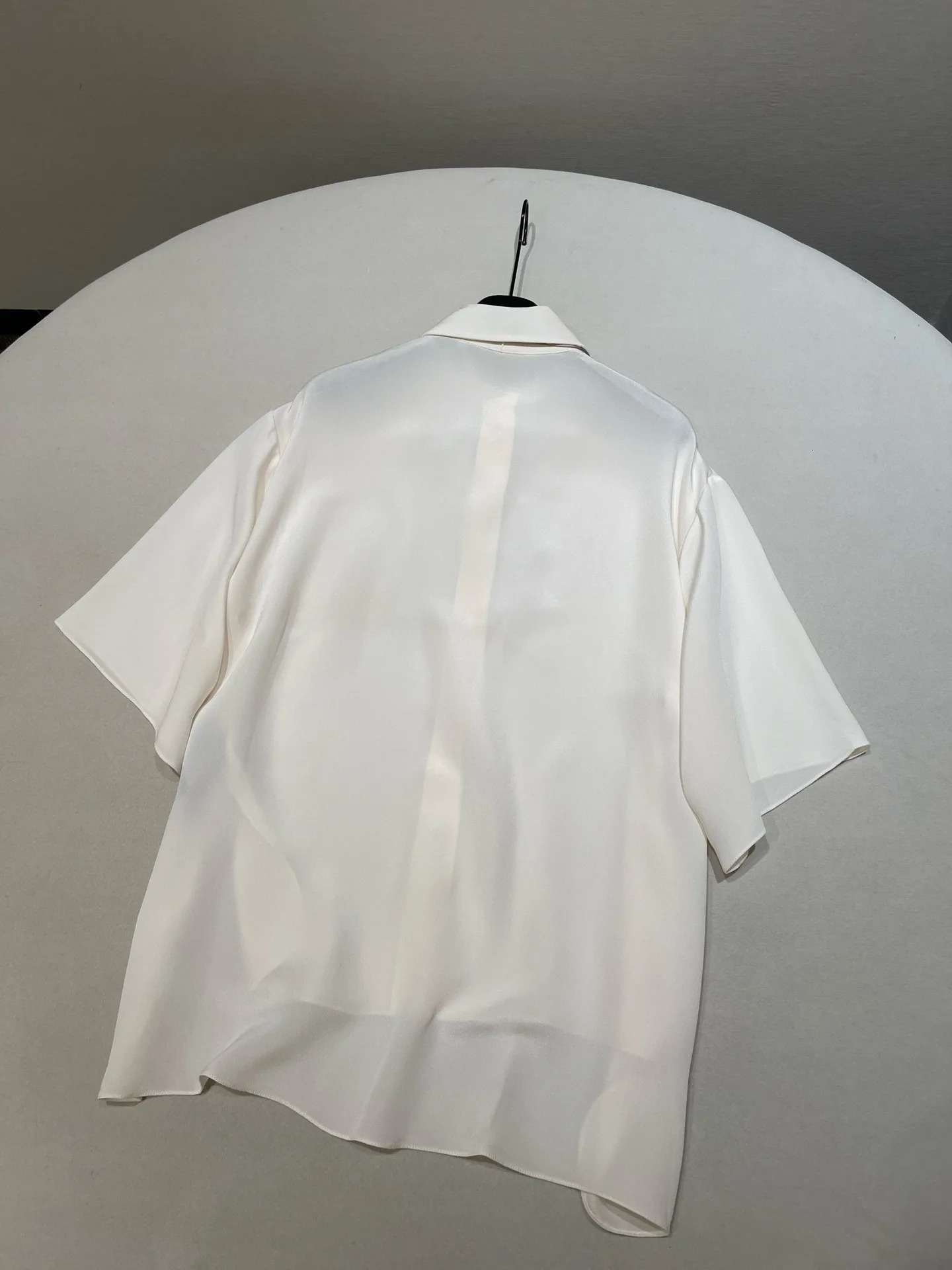 Womens Silk Blouse Short Sleeve Lightweight Skin Friendly Bubble Sleeve Contrast Color Ribbon Elegant Fashion Simple Sweet 250609