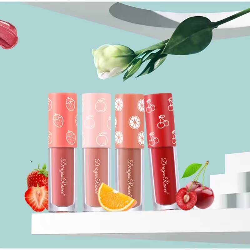Mini Velvet Matte Gloss Set 4pcs Glaze Non-Stick Cup lipstick Long-Lasting Fruit Scented Lip Tint Makeup Lips Cosmetics happy