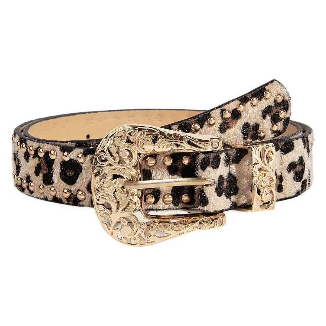 Western Brown PU Leather Leopard Women Belts For Women Cowgirl High Quality Luxury Brands Punk Accessory Wide Fem belt X2506141