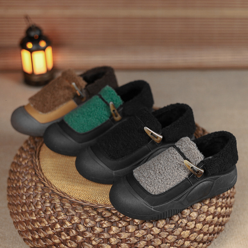 Ddmysports Color Block Thick Soled Lamb Wool Shoes For Women New Autumn And Winter Outdoor Fleece Lined Warm Cotton Slip On Casual Loafers Outdoor Sho