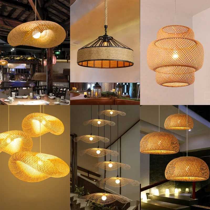 Retro Hand Woven Bamboo Chandelier Chinese style Droplight Hotel Bedroom Living room Art Decor Hanging Lamp indoor pendant lightXJ2500613