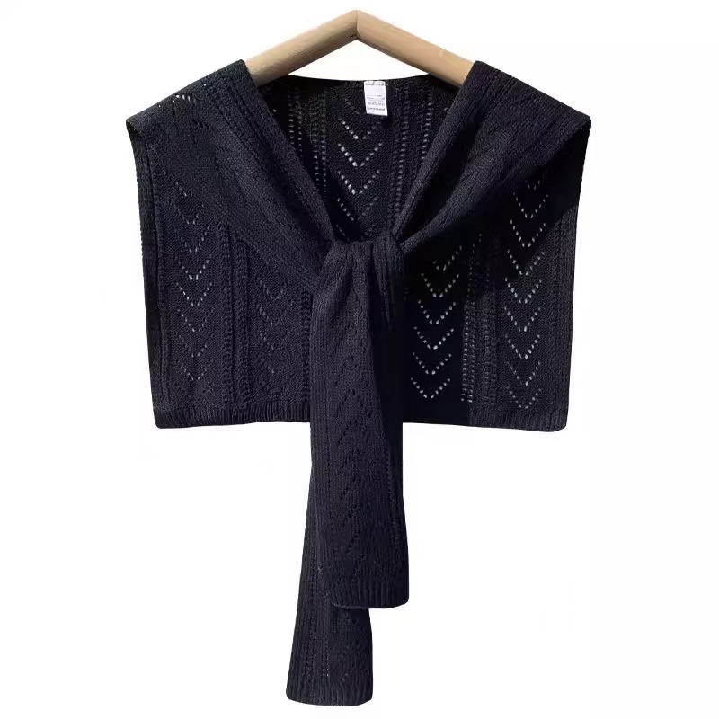 K1016 Knitted shawl outerwear for women Spring and Autumn all-match net celebrity neck stripes air-conditioned room hollow summer waistcoat fake colla