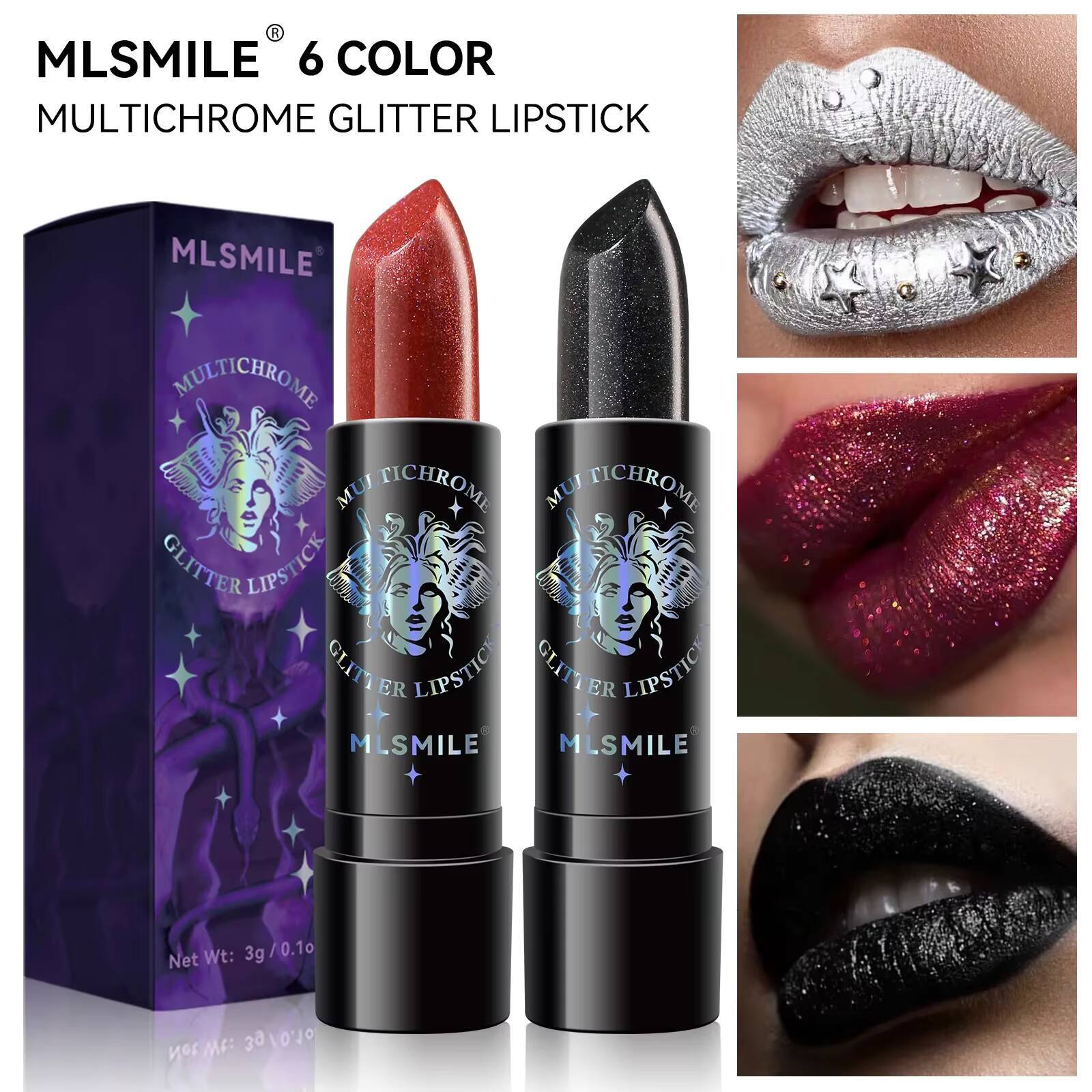 6 Colors Glitter Waterproof Long Lasting Diamond Pearlescent Lipstick Black Lip Gloss Women Lips Makeup Cosmetic happy