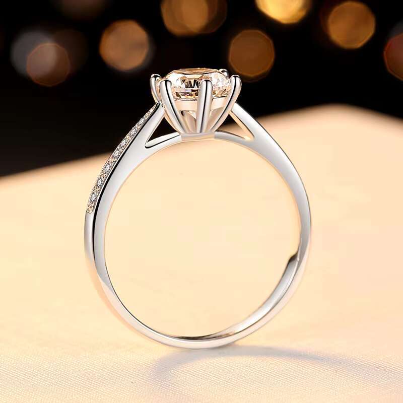 China Wholesale Couple Rings Rhodium Plated Moissanite Diamond Rings for Women 925 Sterling Silver