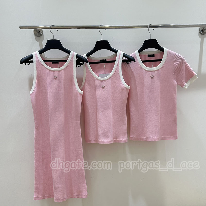 Luxury Women Pink Knitted Vest Tees Designer Sexy Sleeveless Slim Fit Knitwear Summer Vacation Beach Street Style Sporty Tennis Knits Birthday Dress