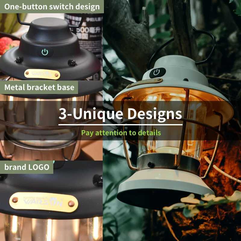 WARSUN CP11 Retro Barn Lantern - Rechargeable LED Camping Light with Multiple Modes and Stepless Dimming W250613