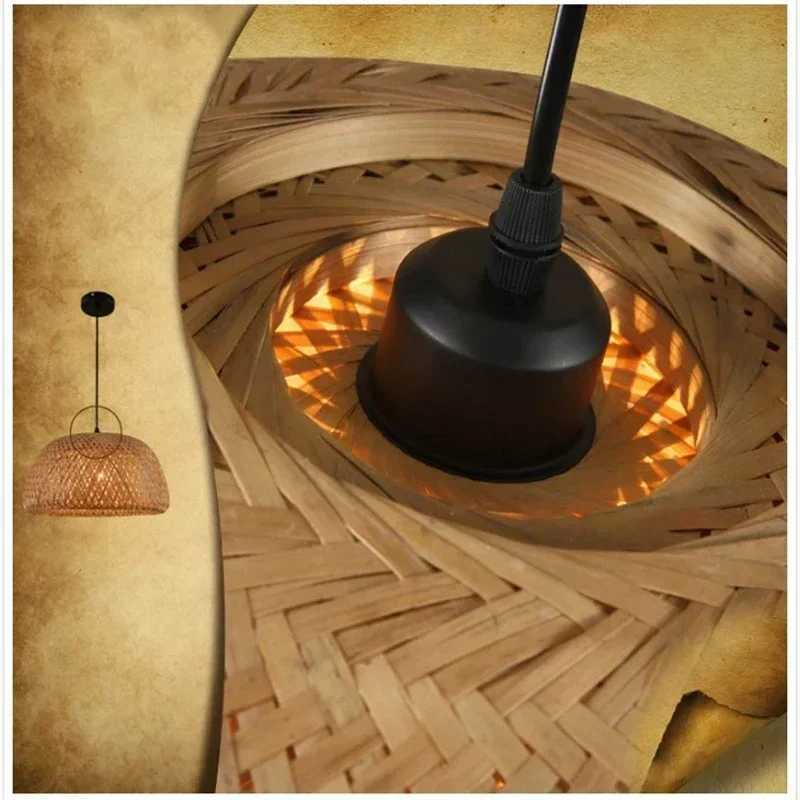 Bamboo Pendant Lamp Rattan Light Hand Woven Chandelier Caf Restaurant Lighting Living Room Art Decor Hanging Lamp IndoorXJ2500613