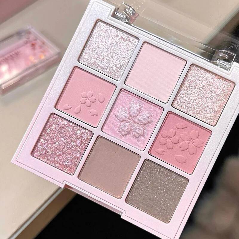 Romantic Flower 9-Colors Glitter Eyeshadow Matte Shimmer Pink Brown Shiny Eye Shadow Girl Makeup Palette Lasting Cosmetic