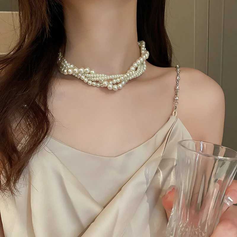 FYUAN Korean Style Twining Pearl Choker Necklaces for Women Geometric Necklaces Weddings Bride Jewelry Accessories Z250614