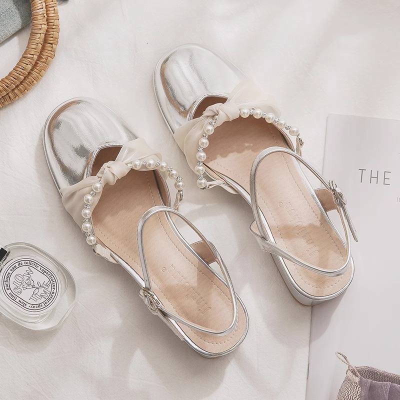 Ddmyoutdoor One Strap Closed Toe For Women French Stunning Silver Fairy Style Chunky Heel Mid Sandals To Match Skirts Outdoor Shoes