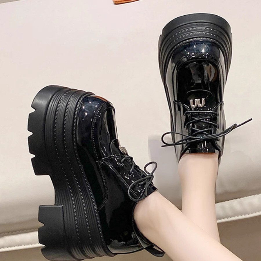 Ddmysports Platform Loafers For Women Spring New French Single Petite Versatile Height Increasing British Style Small Leather Shoes Outdoor Shoes