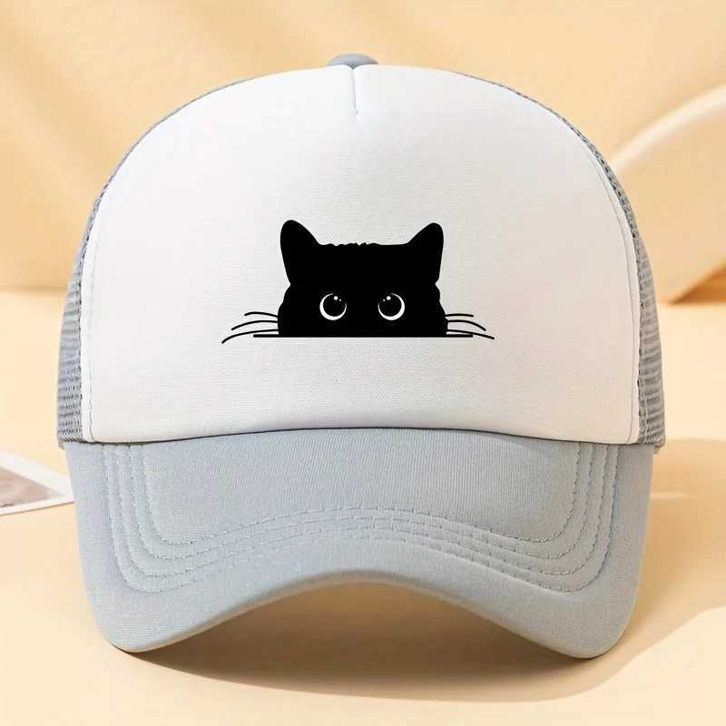Cute cat printed baseball net hat versatile for outdoor travel in summer mens and womens daily decoration W250614