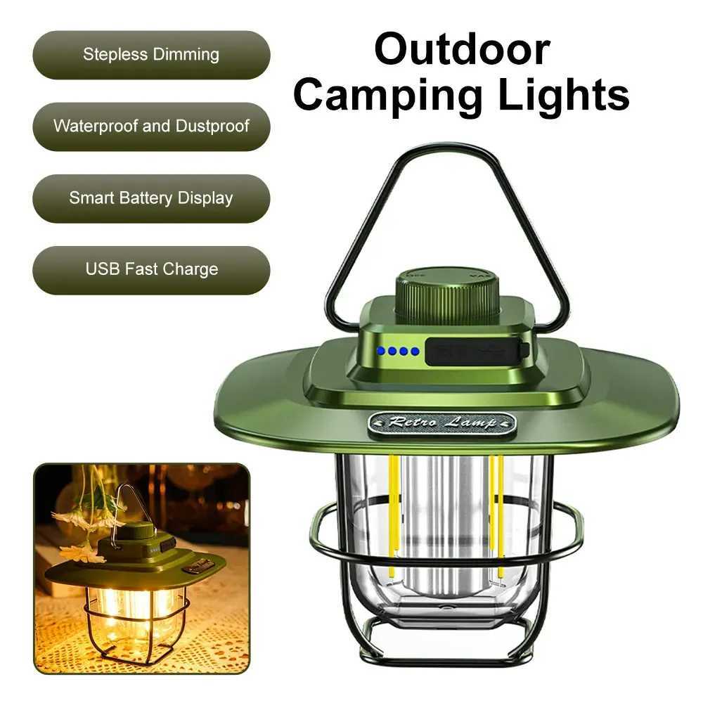 Mini Vintage Metal Hanging Lanterns 2000mAh Portable Camping Lamp USB Rechargeable Waterproof Outdoor Garden Lamp Tent Light W250613