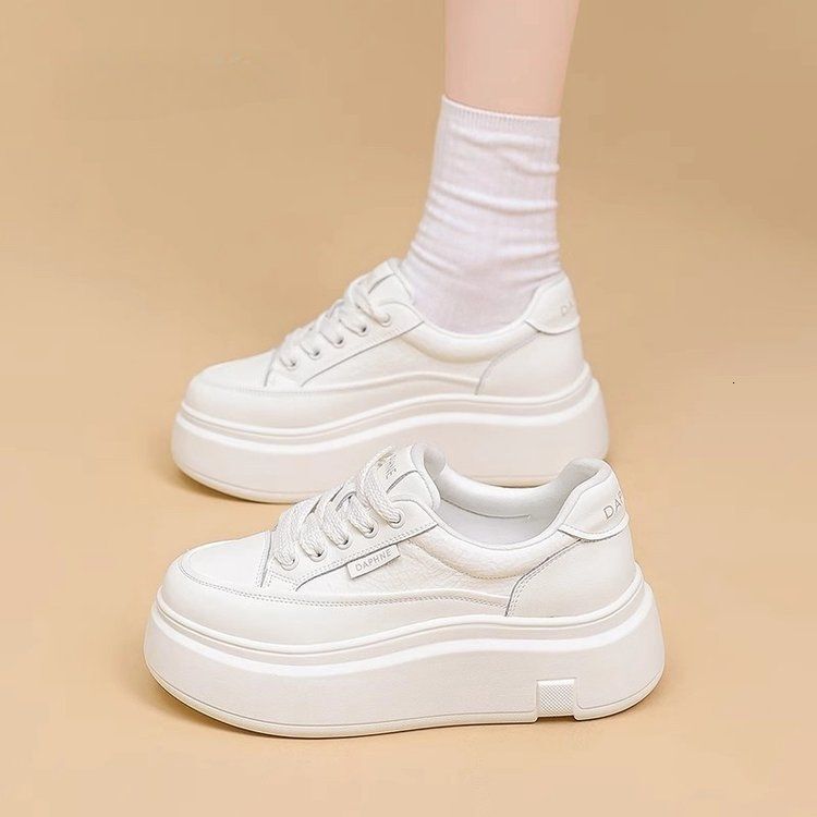 Ddmysports New Thick Soled White For Women Spring Versatile Sports Casual Shoes Height Increasing Lace Up Lightweight Sneakers Outdoor Shoes