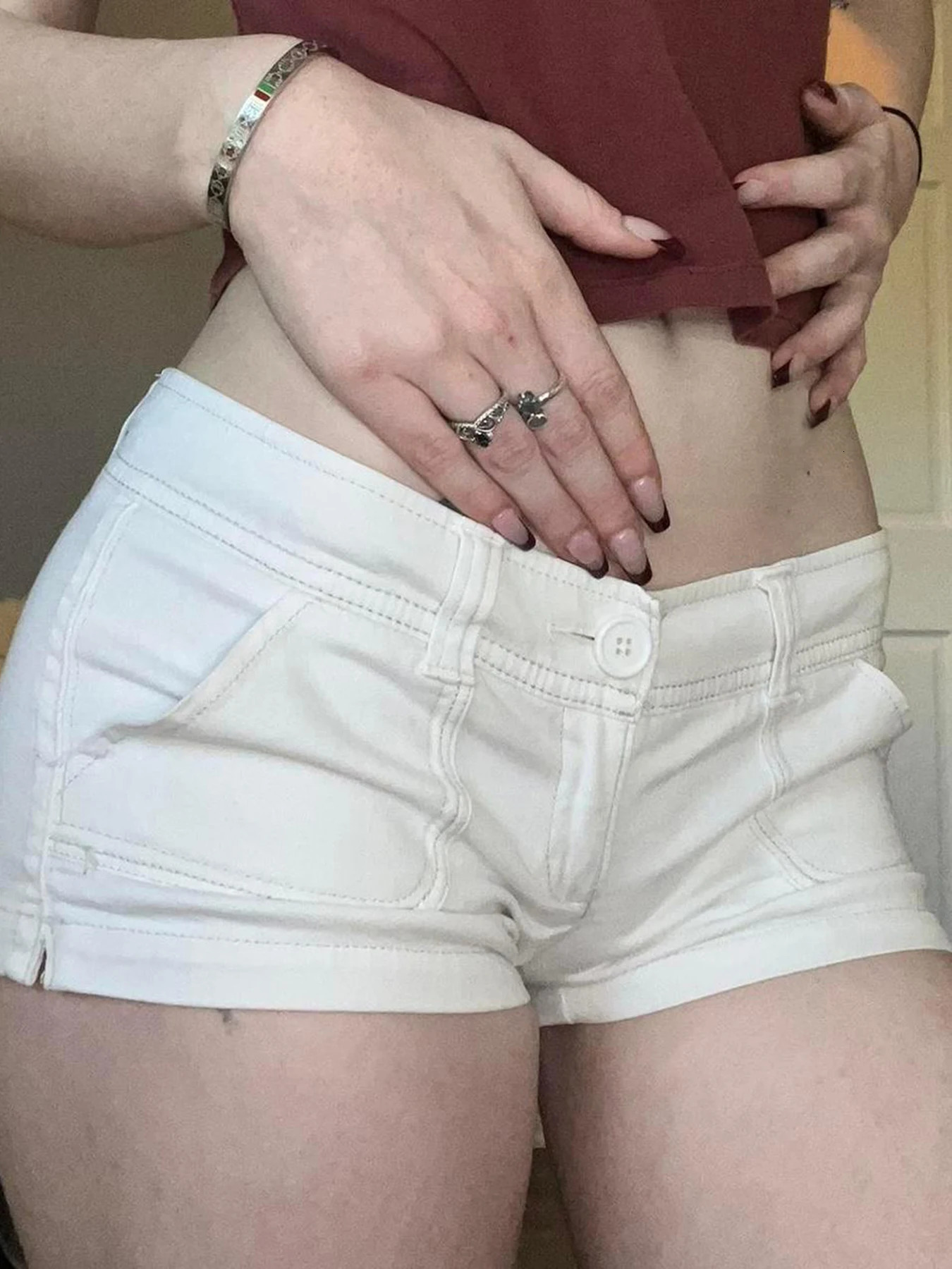 Y2K Womens Knitted White Shorts Pockets Sexy Low Rise Skinny Super Short Pants Streetwear Casual Summer Chic Basic Shorts Chic 250613