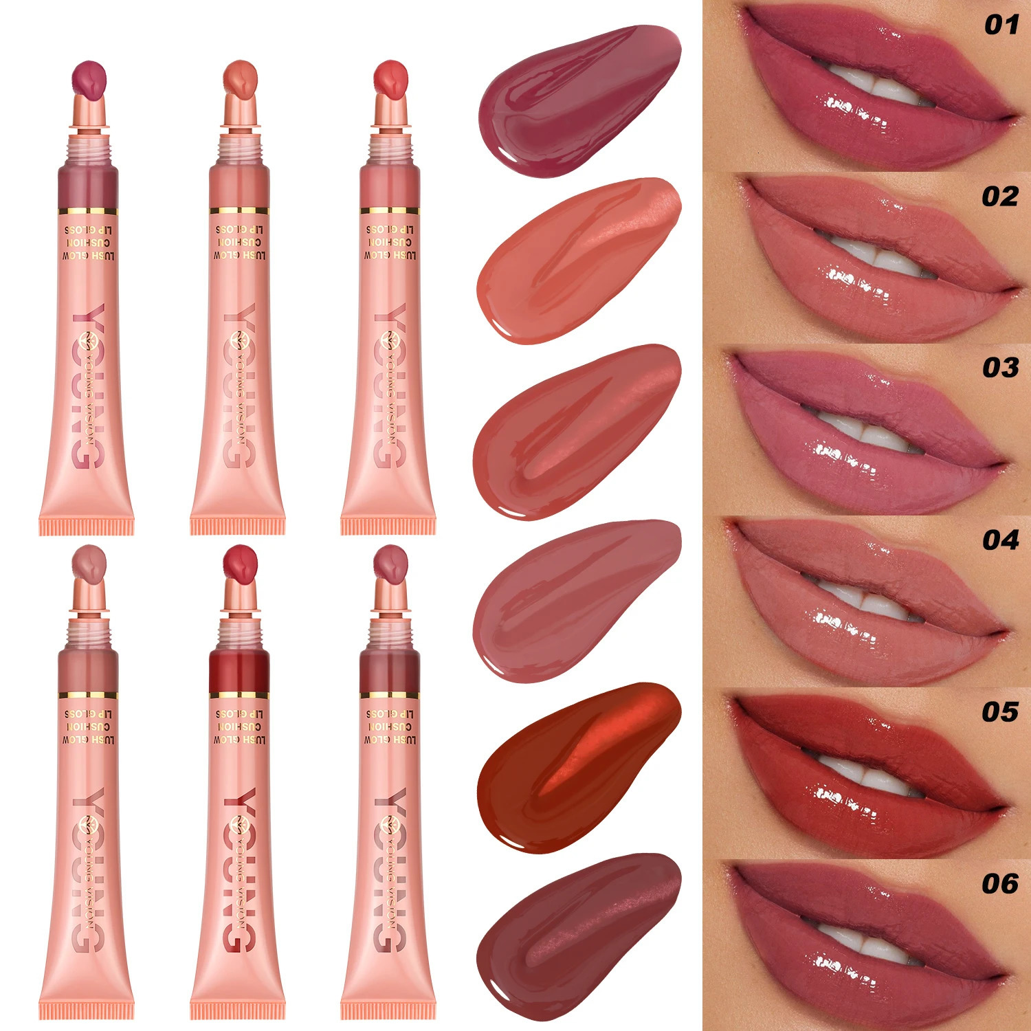 YOUNG VISION 6 color Liquid Water Lip Color Plush Brush Head Squeezing Lip Color Lip Glaze 250614