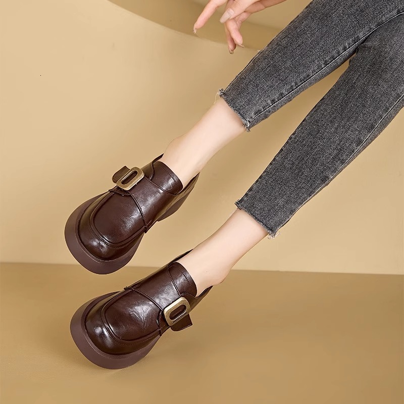 Ddmysports British Style Soft Loafers New Thick Sole Single Spring And Autumn Casual Fashion Small Leather Shoes Outdoor Shoes