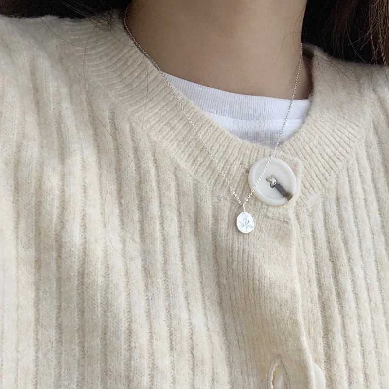 ANENJERY Rose Flower Oval Brand Necklace For Women Exquisite Sweater Chain French Accessories Z250614