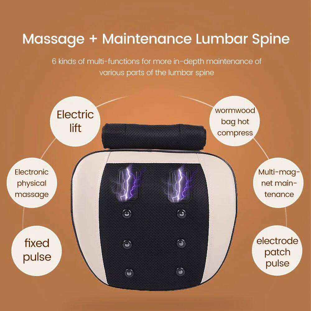 Electric Pulse Moxibustion Back Massager Vibration Heating Lumbar Waist Traction Airbag Therapy Cushion Massage Relief Pain
