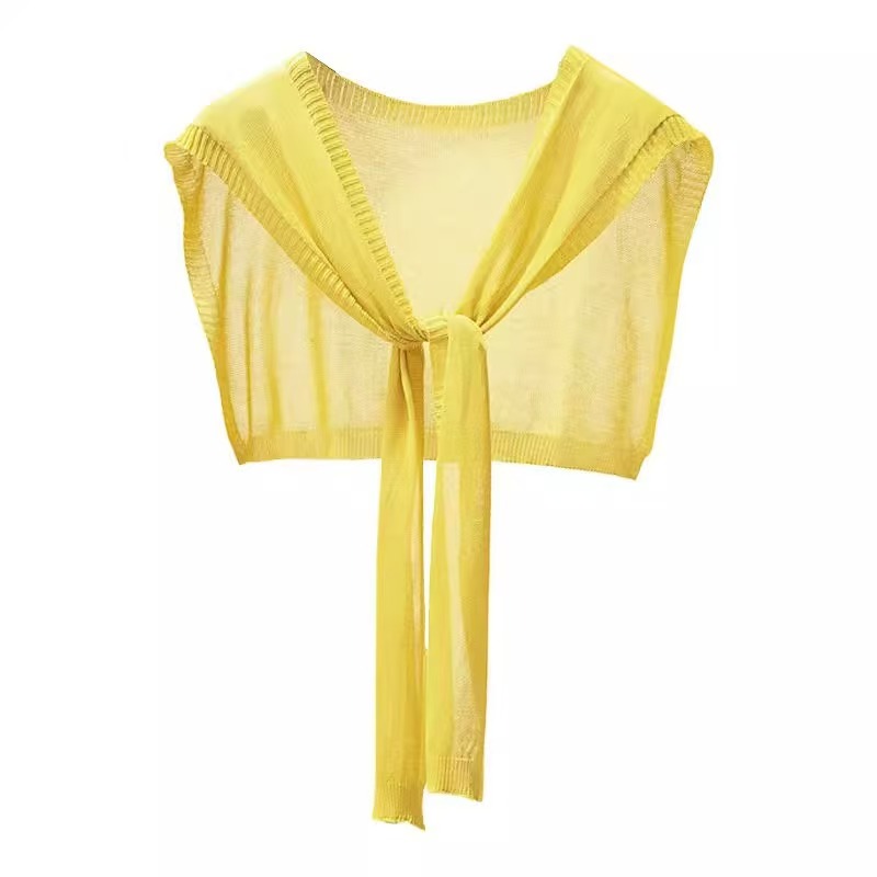 K1012 Summer sun protection collar shoulder small shawl outer wear ice silk knitted versatile knotted scarf female spring and autumn fashion thin