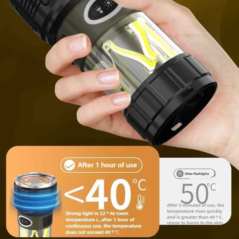 High Power Laser LED Flashlight 4500 mAh Rechargeable Tactical Flashlight with Side Light Outdoor Camping Emergency Spotlight W250613