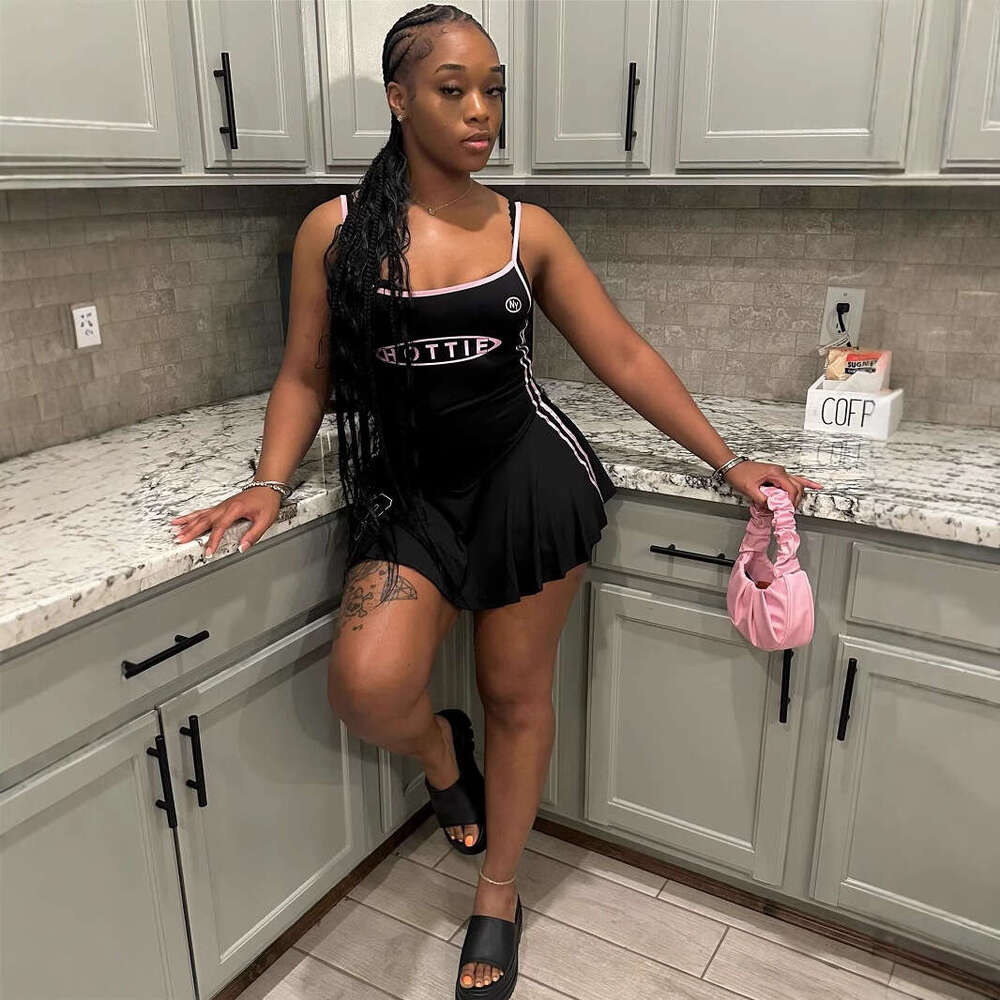 New Fashion American Style Printed Spaghetti Strap Slim Fit Stretch Sexy A-Line Short Dress For Women B5