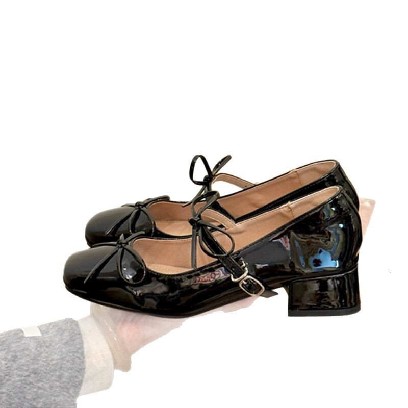 Ddmyoutdoor French Bowknot Square Toe Mary Jane For Women Spring New Style To Match Dresses Evening Single Chunky Heel Small Leather Shoes Outdoor Sho