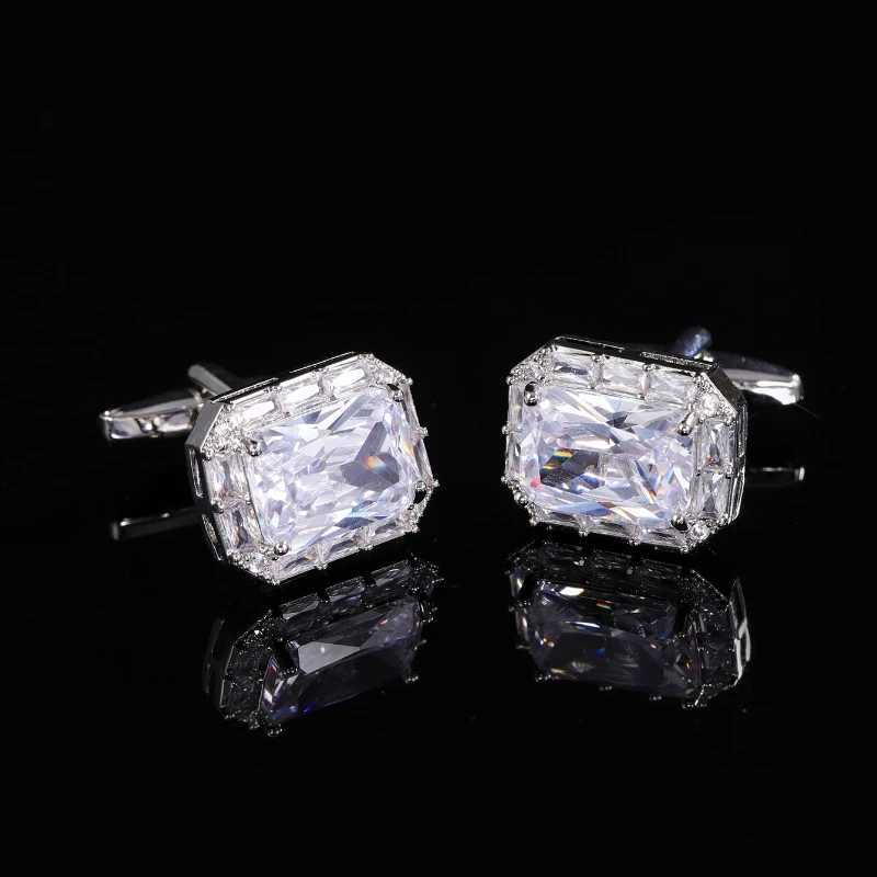Copper Metal Electroplated Cufflinks Light Luxury Fashion White Crystal Men Women Shirts Suits Accessories Party Banquet Gifts XJ250614