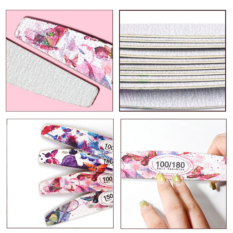 50Pcs Flower n Wood Nail Files 100 150 180 240 Grit Washable Professional Sandpaper Nails File Emery Board Manicure Tools 250605