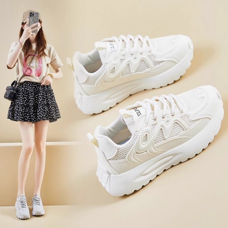 Ddmysports Agan Women New Spring Autumn Mesh Lightweight Sports Dad Soft Sole White Shoes Shock Absorption Running Travel Outdoor Shoes