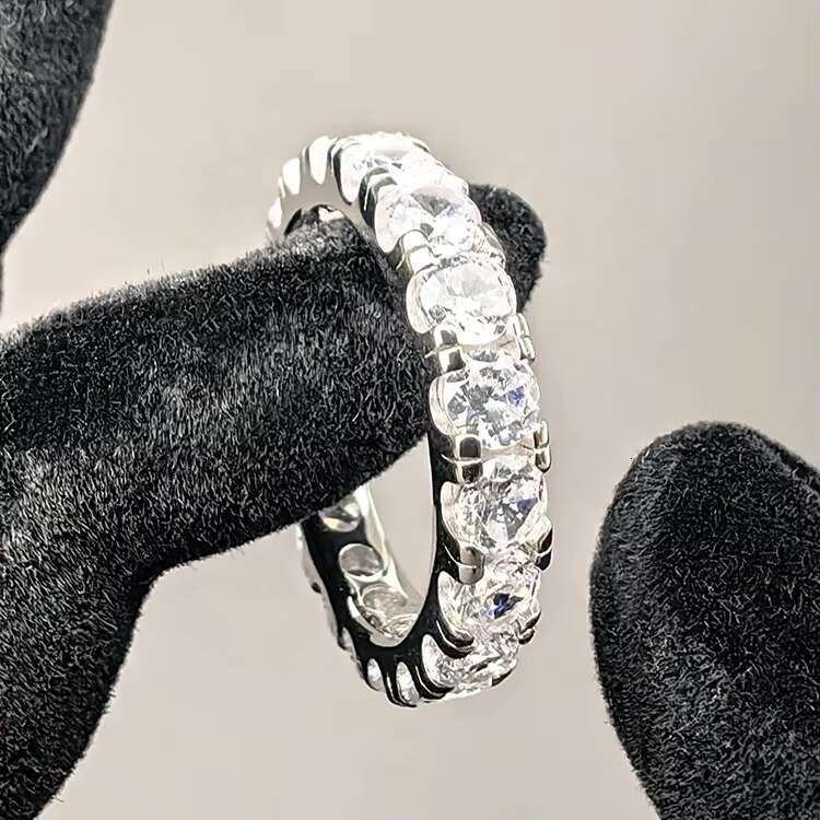 Wholesale GRA Popular Rhodium Plated 925 Sterling Silver VVS Moissanite Diamond Eternity Band Ring Fine Jewelry Unisex Gift
