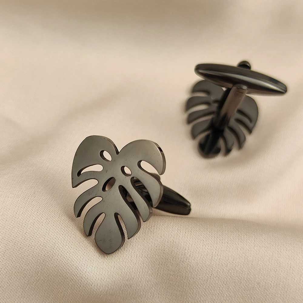 Stainless steel palm leaf cufflinks shirt and suit accessories French gilded tricolor cufflinks boyfriend gifts XJ250614