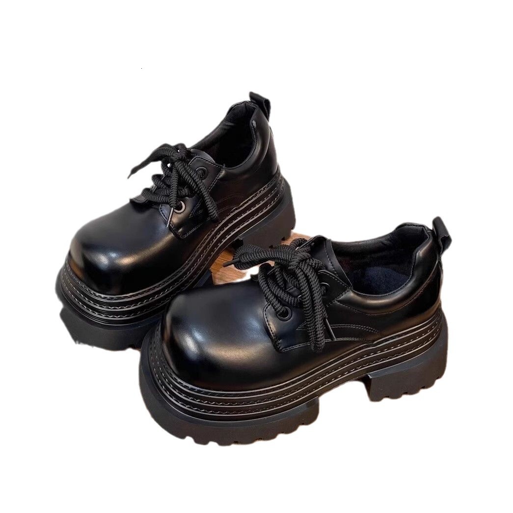 Ddmysports Chunky Thick Soled Platform Height Increasing Block Heel Leather For Women British Style Spring Autumn New Single Shoes Outdoor Shoes