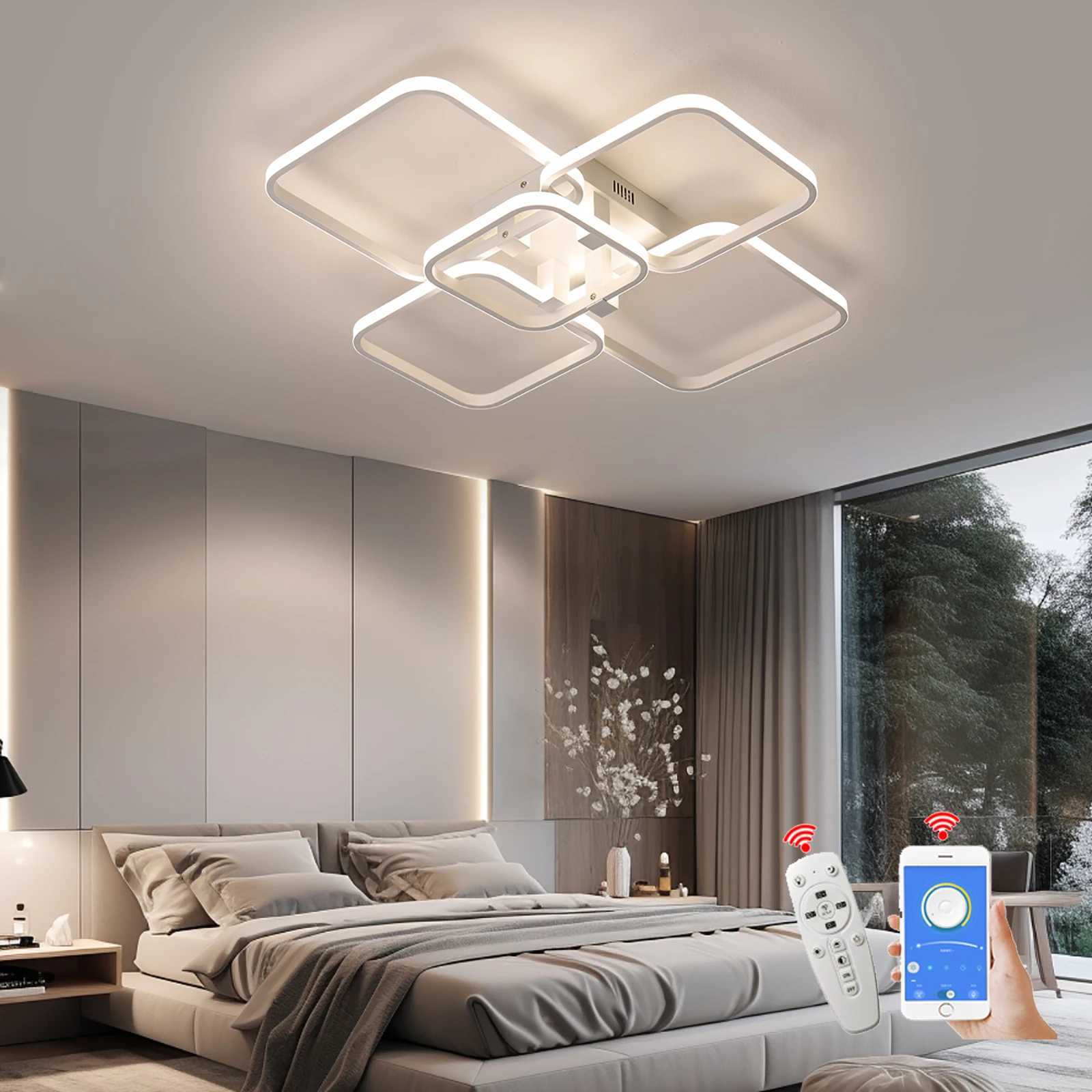 Modern Dimmable LED Ceiling Light Black White LED Chandelier 3-6 Heads Living/Bedroom/Kitchen Ceiling Lamp W/Remote Control XJ2500613