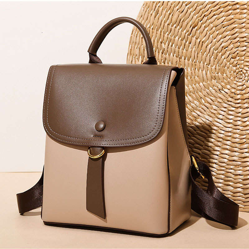 Backpack New Simple Color-Block Textured Internet Celebrity Outdoor Fashion Women's Bag
