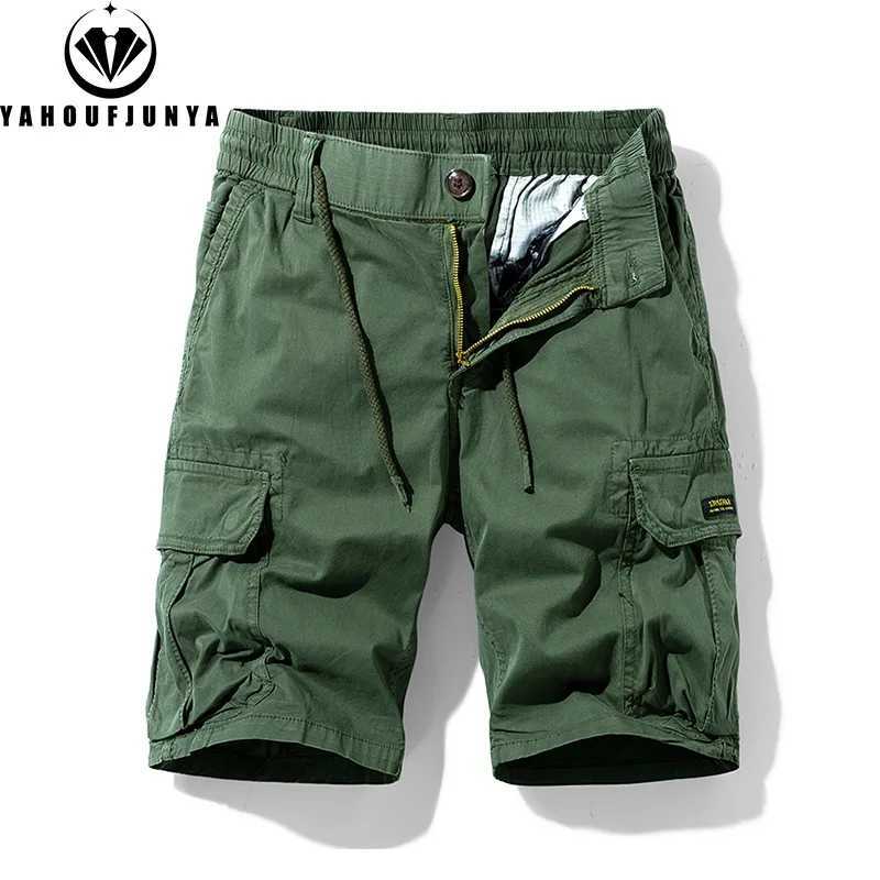 Men Summer Solid Color Outdoor Leisure Cargo Comfortable Shorts Men Elastic Waist Loose Straight High-Quality Design Shorts MaleW250614