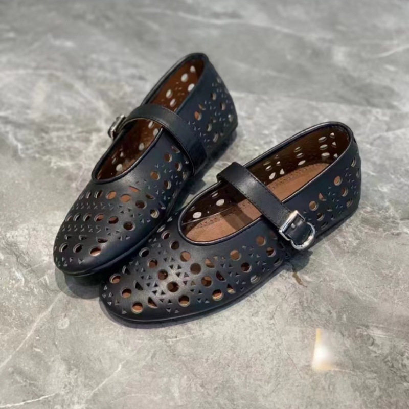 Ddmysheep Ddmysheep One Strap Ballet Hollow Mary Jane Women Genuine Leather Rhinestone Flat Evening Round Toe Shallow Mouth Single Shoes