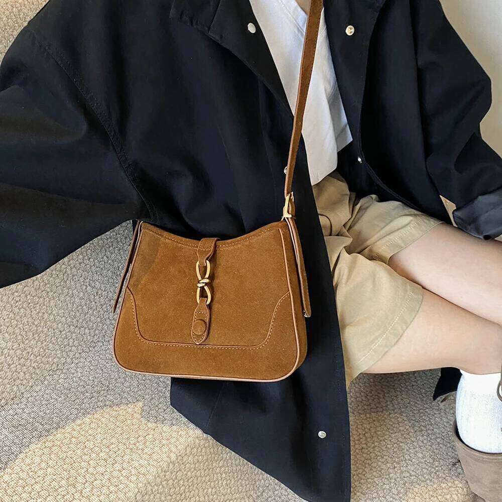 Faux Suede Shoulder Retro Handbag Purse Fall Winter Vintage Women's Bag Stylish Small Crossbody Messenger Bags New