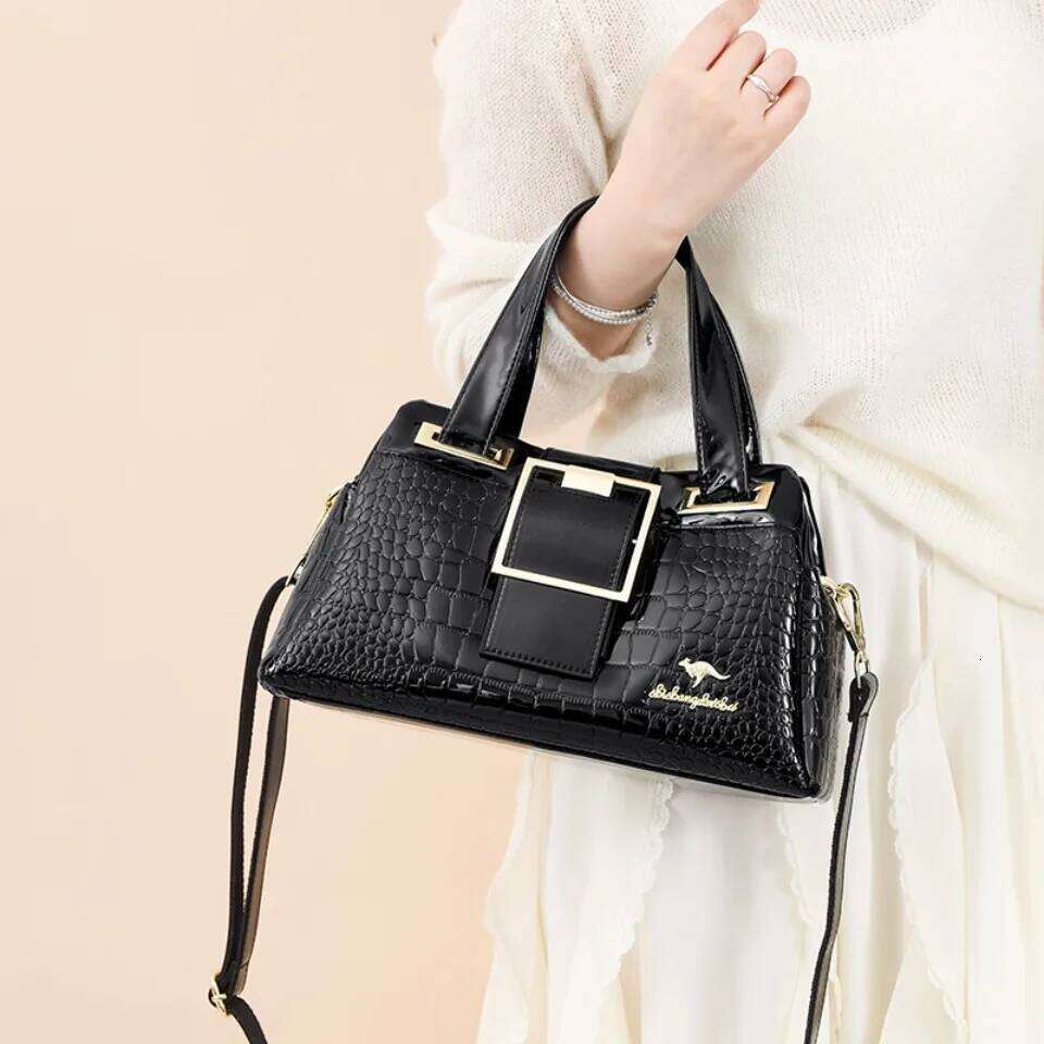 Fashion Elegant Madam Handbag Crocodile Pattern with Lattice Women Shoulder Tote Two Layers Ladies Bag Big Belt Sac