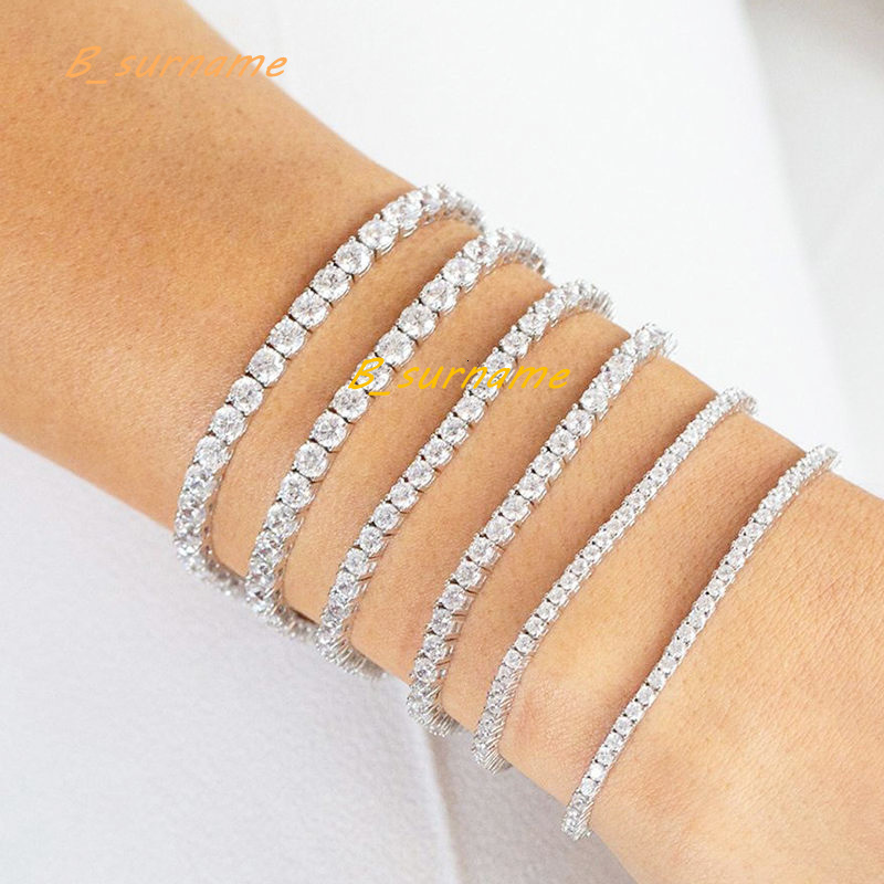 2mm 3mm 4mm 5mm Women 925 Sterling Silver Moissanite Tennis Chain Bracelet