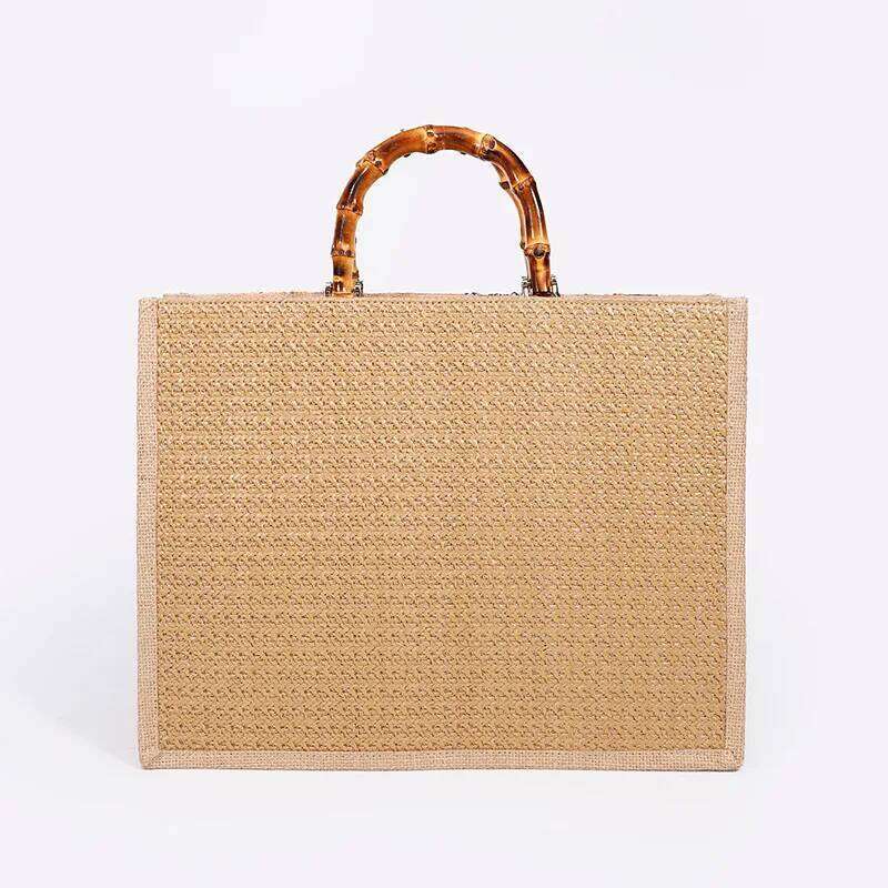 Fashion Sequins Embroidery Large Tote Bags Bamboo Handle Women Handags Flower Straw Summer Beach Bag Big Shopper Purses 2024