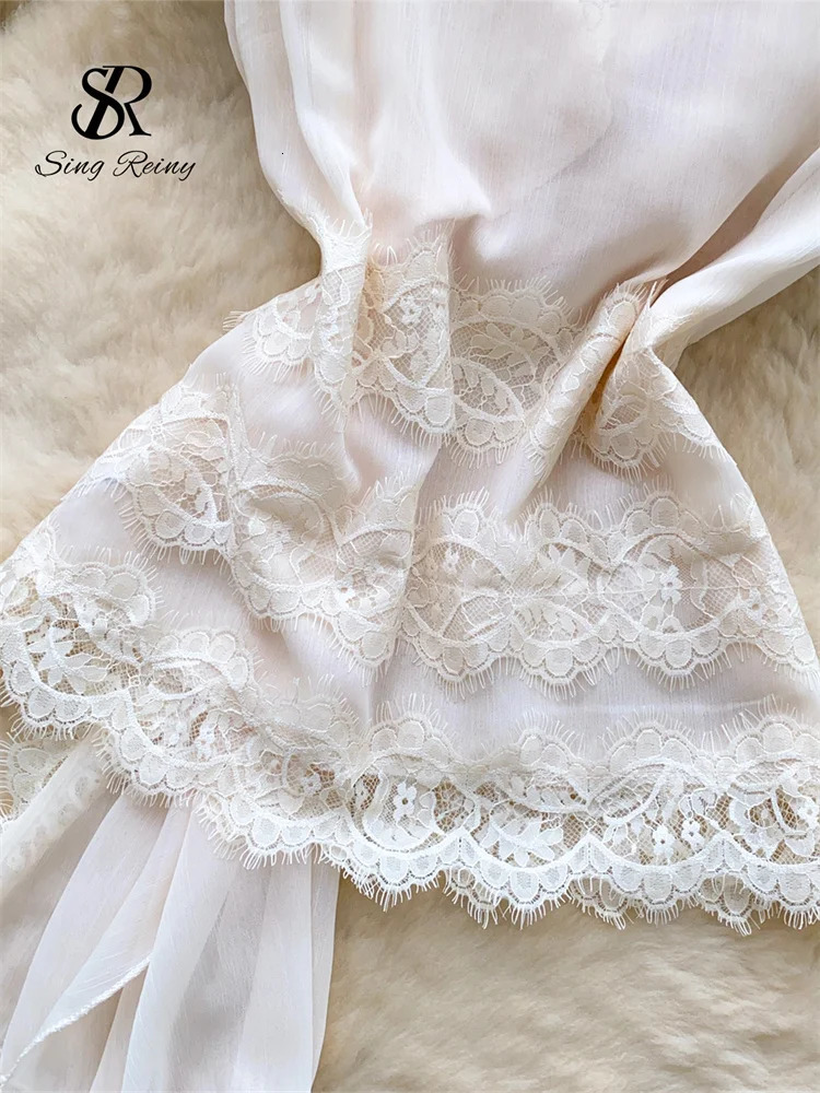 SINGREINY High Quality Lace Sexy Tank Top Women Sleeveless Up Patchwork Bohemian Slim French Style Thin Chiffon Blouse 250611