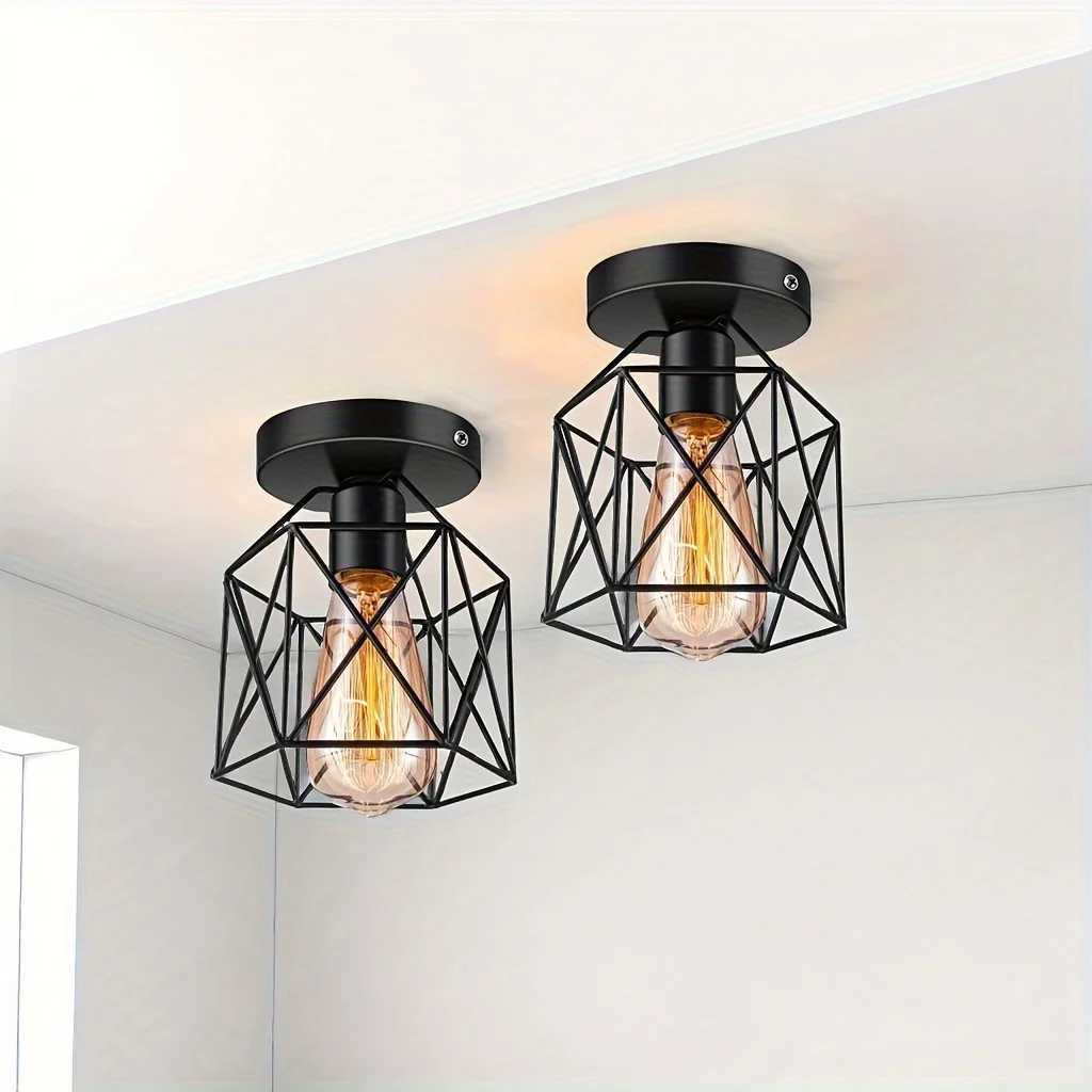 Ceiling Light E27 Iron Lamp Body Indoor Lighting Lights For Aisle Bedroom Vintage Ceiling Metal Cage Fixture Lights 110-240VXJ2500613