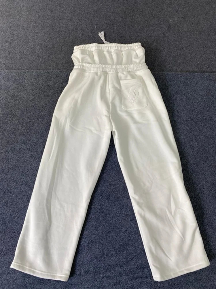 Harajuku Loose Double Waisted Sweatpants Y2K American Solid Color Letter Embroidery Casual Pants Hip Hop Drawstring sweat pants 250612