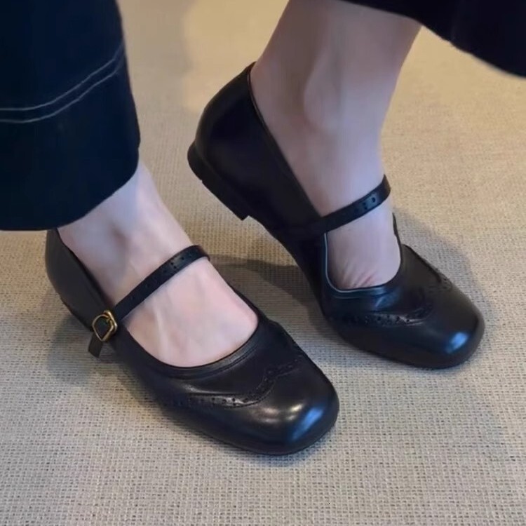 Ddmysports Spring And Autumn New French Style Shallow Mouth Single For Women Round Toe Flat Pink Mary Jane Shoes With One Strap Outdoor Shoes