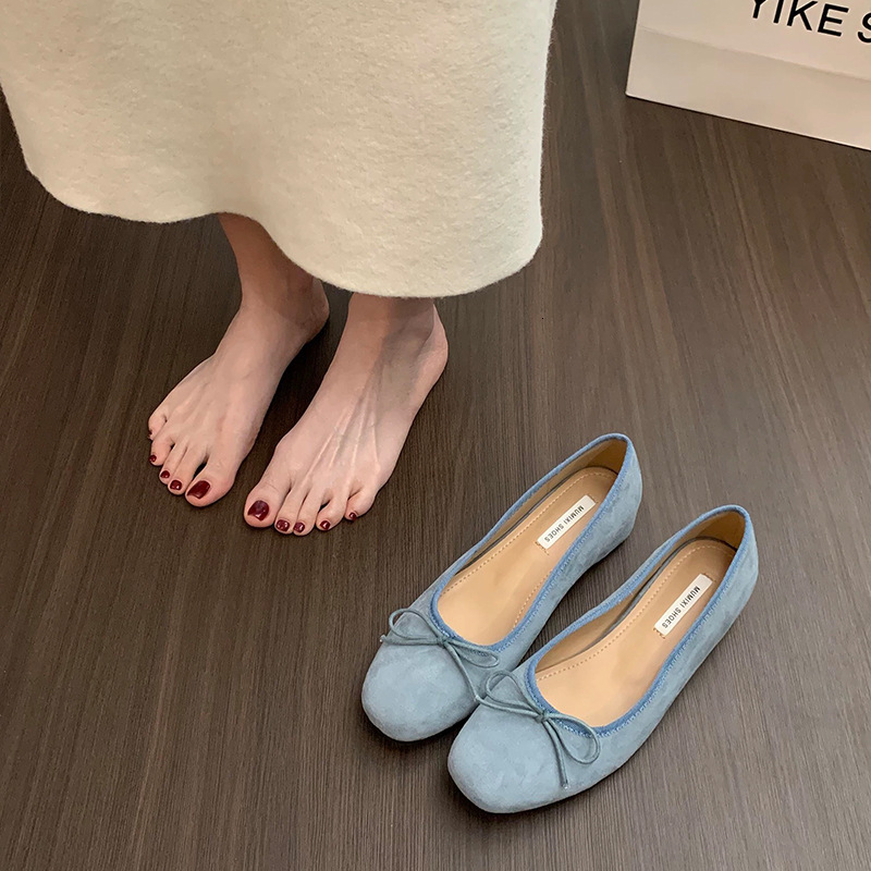 Ddmyoutdoor French Style Hidden Wedge Suede Ballet Flats For Women New Spring And Autumn Red Bow Evening Shoes Outdoor Shoes