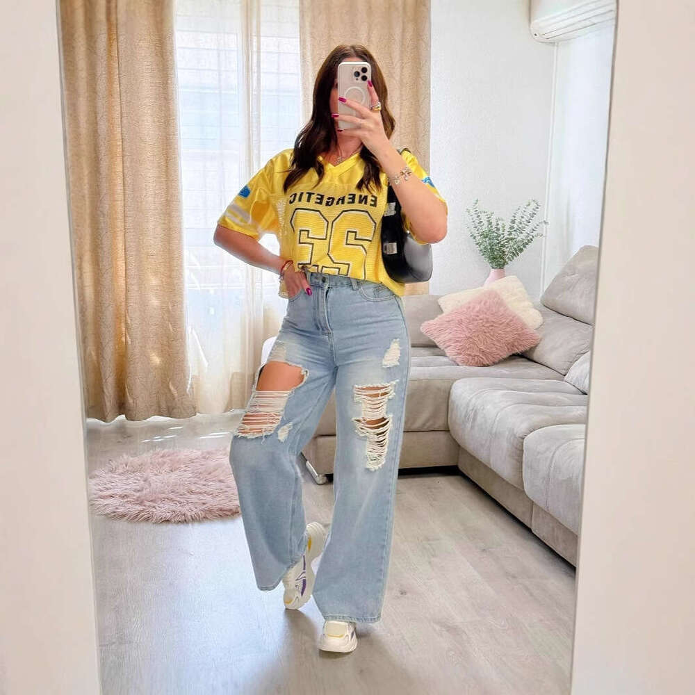 Summer New Ins Street Versatile Mesh Loose Patchwork Letter Print Short Sleeve T-Shirt Women's Clothing B5