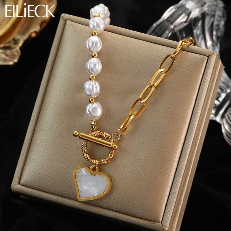EILIECK 316L Stainless Steel Pearl Heart Pendant Necklace For Women 2023 New Trendy Temperament Simple Neck Chain Jewelry Gifts Z250614