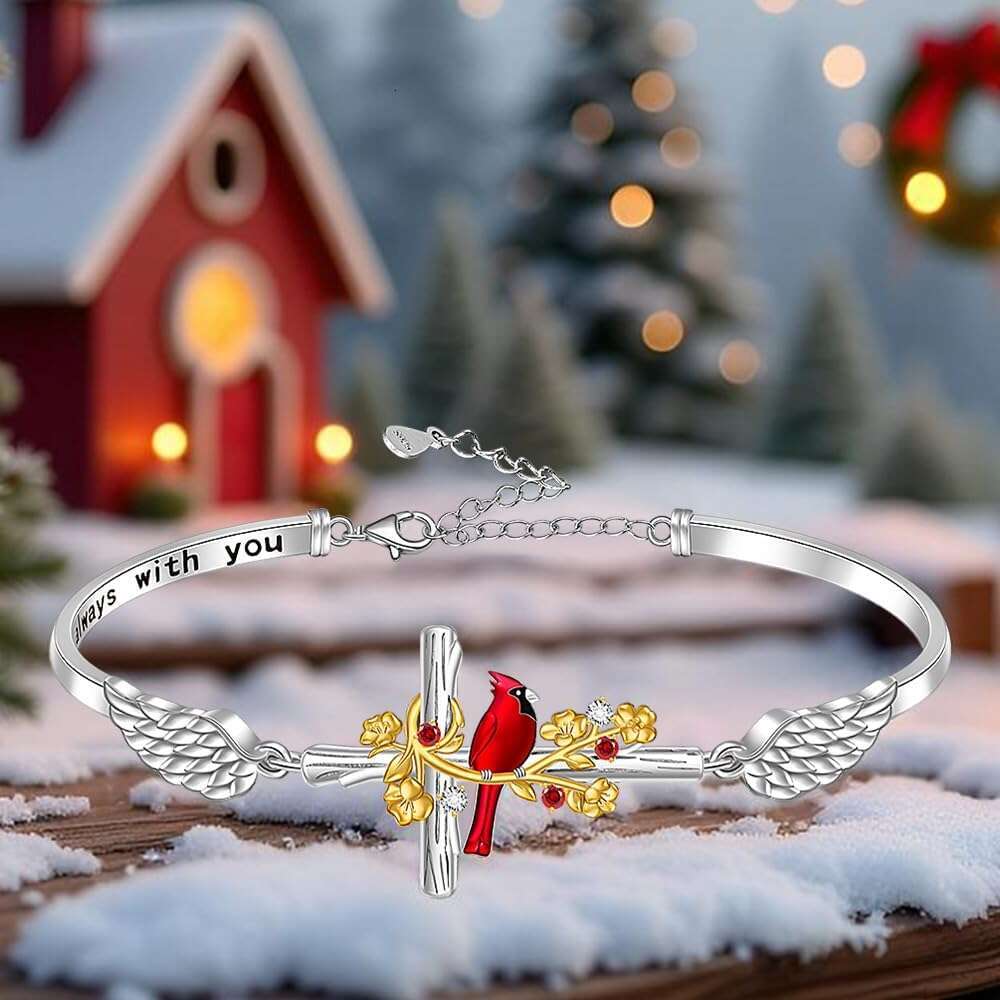 Red Gifts Cross Cardinal Bracelet for Women Sterling Sier Heart Angel Wing Bracelets Memorial Sympathy Charms Bird Christmas Jewelry
